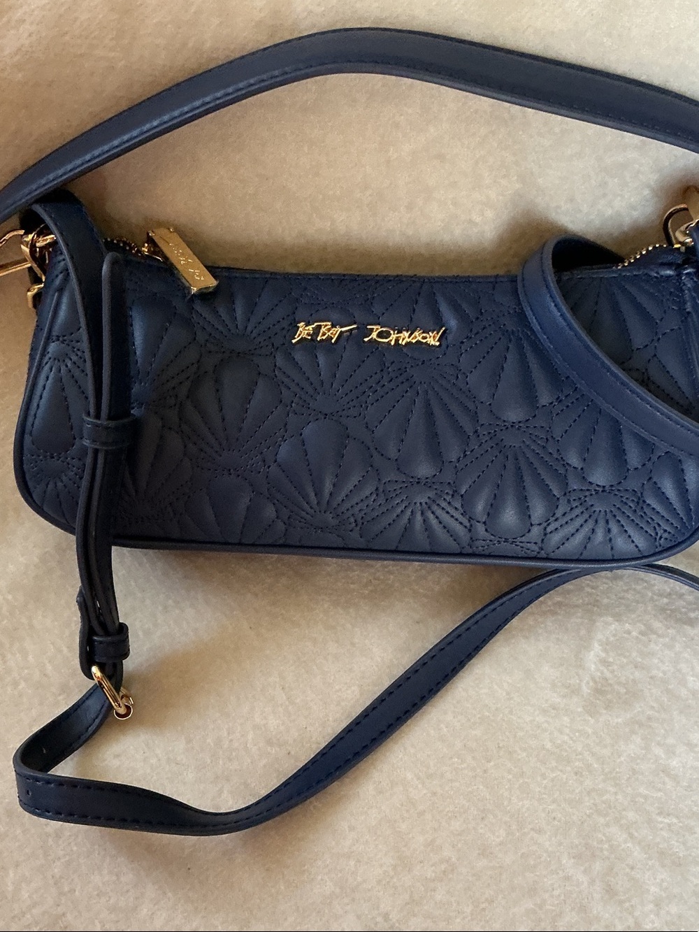 Betsey Johnson Navy Quilted Mini Shoulder Bag with Gold Hardware